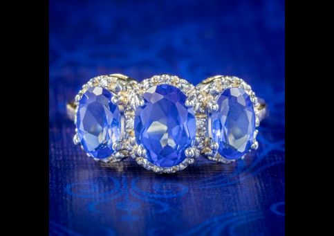 SAPPHIRE AND DIAMOND TRILOGY RING 9CT GOLD