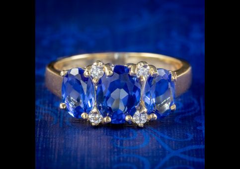 Sapphire Diamond Trilogy Ring 9ct Gold Ring