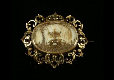 Antique Georgian Mourning Brooch Gold Hair Urn Coffin