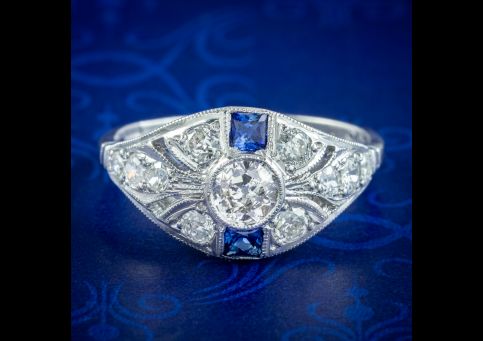 Sapphire Diamond Cluster Ring 18ct White Gold Engagement Ring FRONT